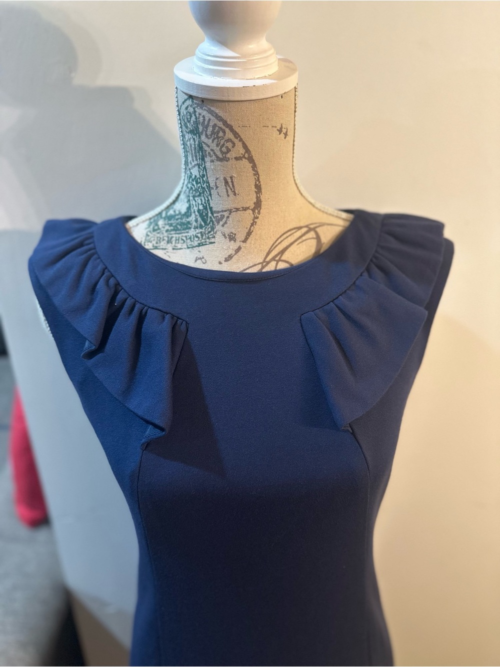Banana Republic Navy Ruffle-Shoulder Sheath Dress